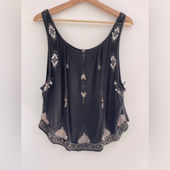 Free People Embellished Sequin Black Sleeveless Top Beach Cover Up size Small - Picture 1 of 7